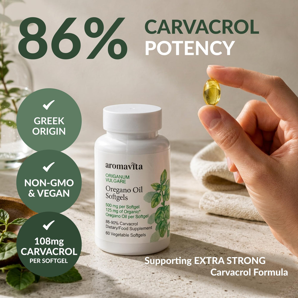 AROMAVITA Organic Greek Oil of Oregano Softgels 86-90% Carvacrol - 60 Softgels - image 2