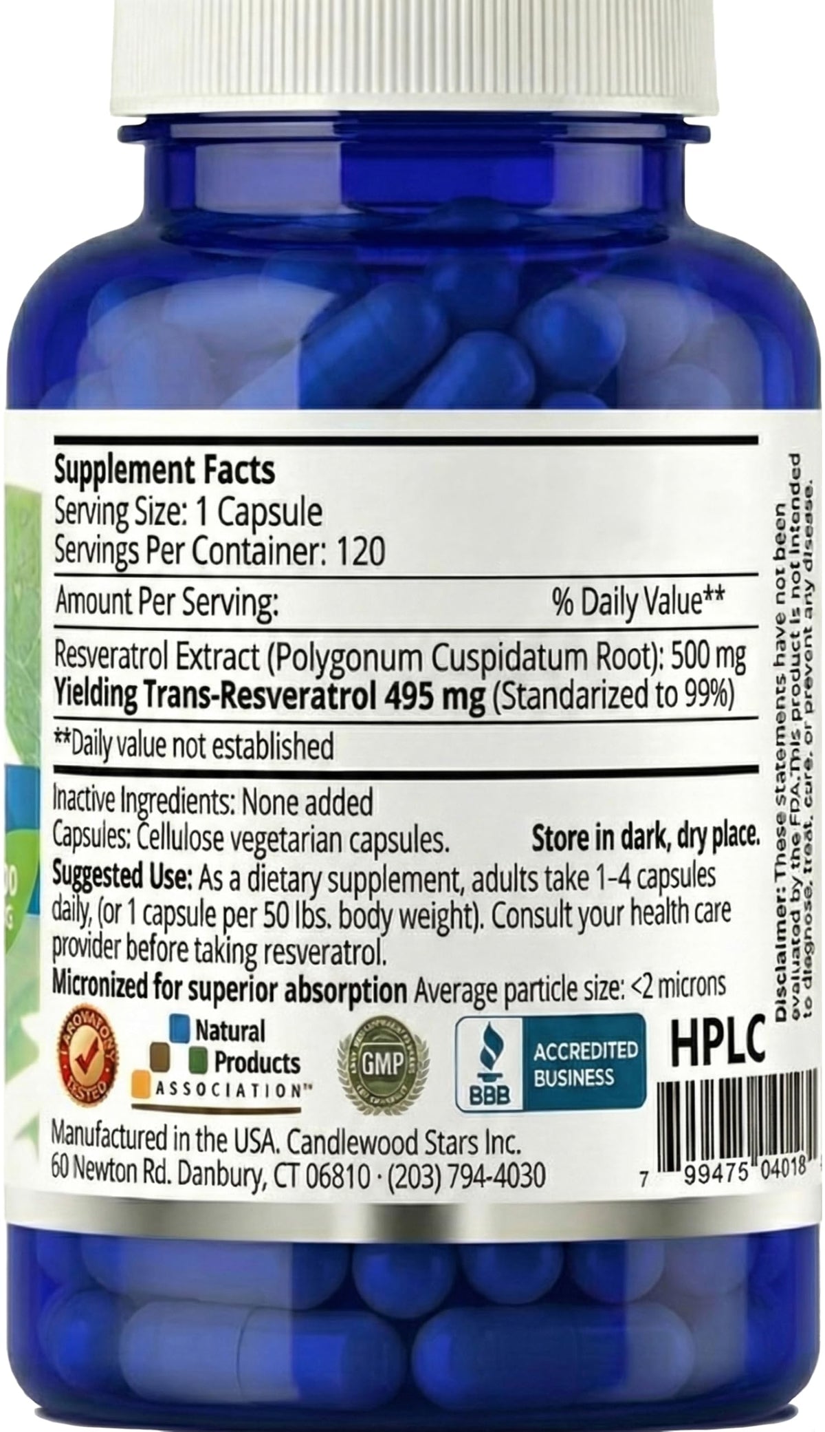 Mega Resveratrol 500 mg Trans-Resveratrol - 120 Vegetarian Capsules - image 2