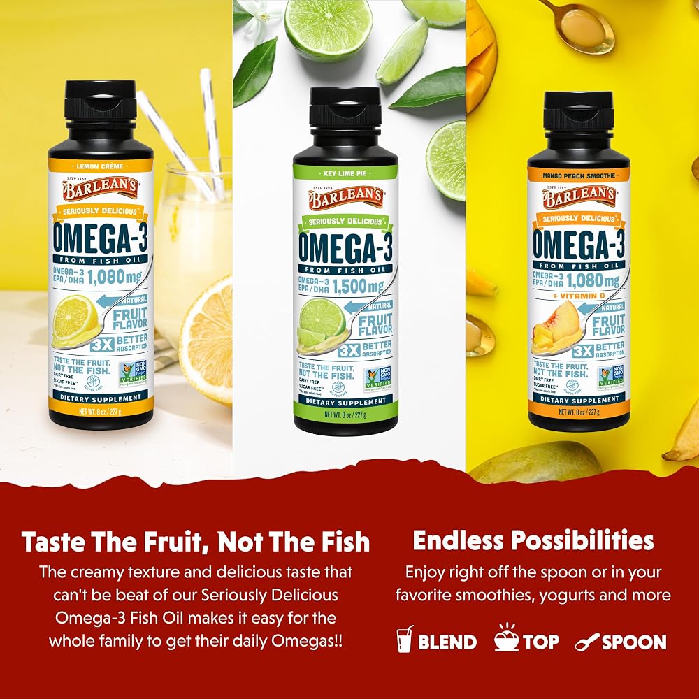 Barlean's Omega 3 Fish Oil Liquid Supplement for Men and Women