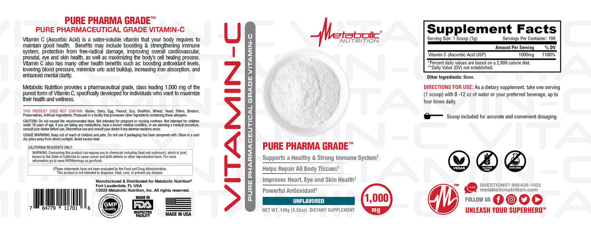 Metabolic Nutrition Vitamin C 1000mg Powder - 100g - image 4