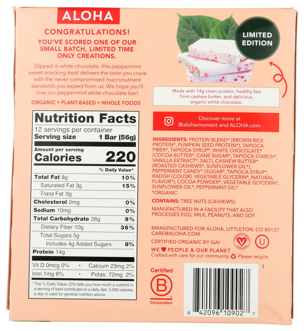 ALOHA Bar Chocolate White Peppermint - 12 Pack - image 2