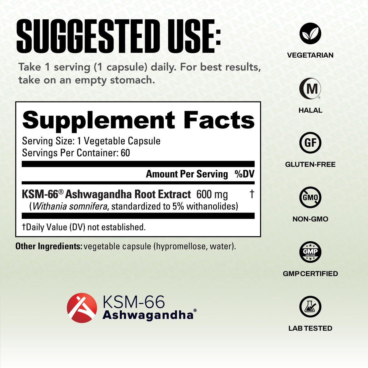 NutraBio Ashwagandha KSM-66 600 MG for Stress & Mood - 60 Capsules - image 3