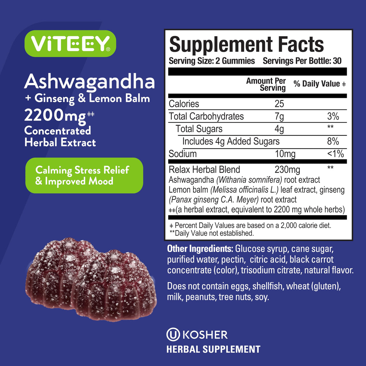 Viteey Ashwagandha Gummies with Ginseng & Lemon Balm - 60 Gummies - image 4