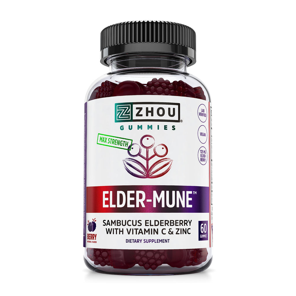 ZHOU Elder-Mune Sambucus Elderberry Gummies with Zinc & Vitamin C - 60 Gummies