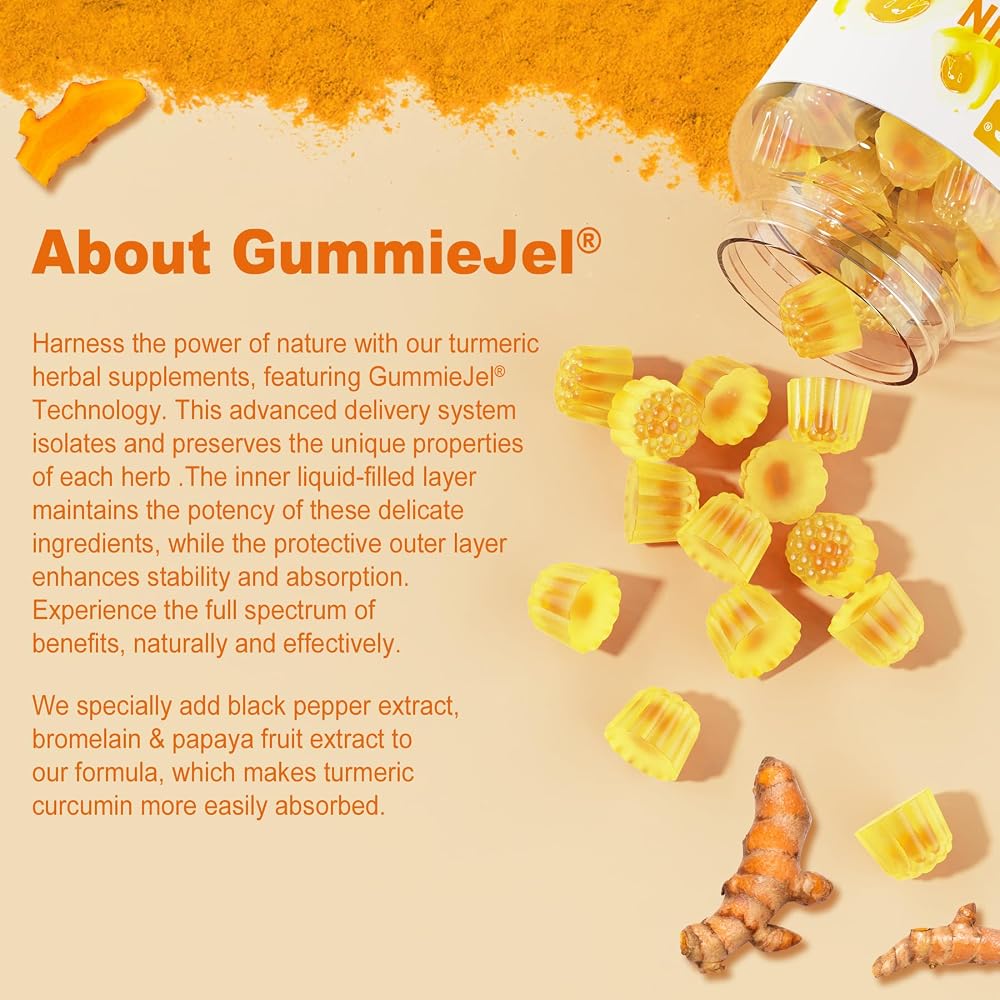 NEVISS Sugar Free Turmeric Curcumin Filled Gummies 550mg for Adults