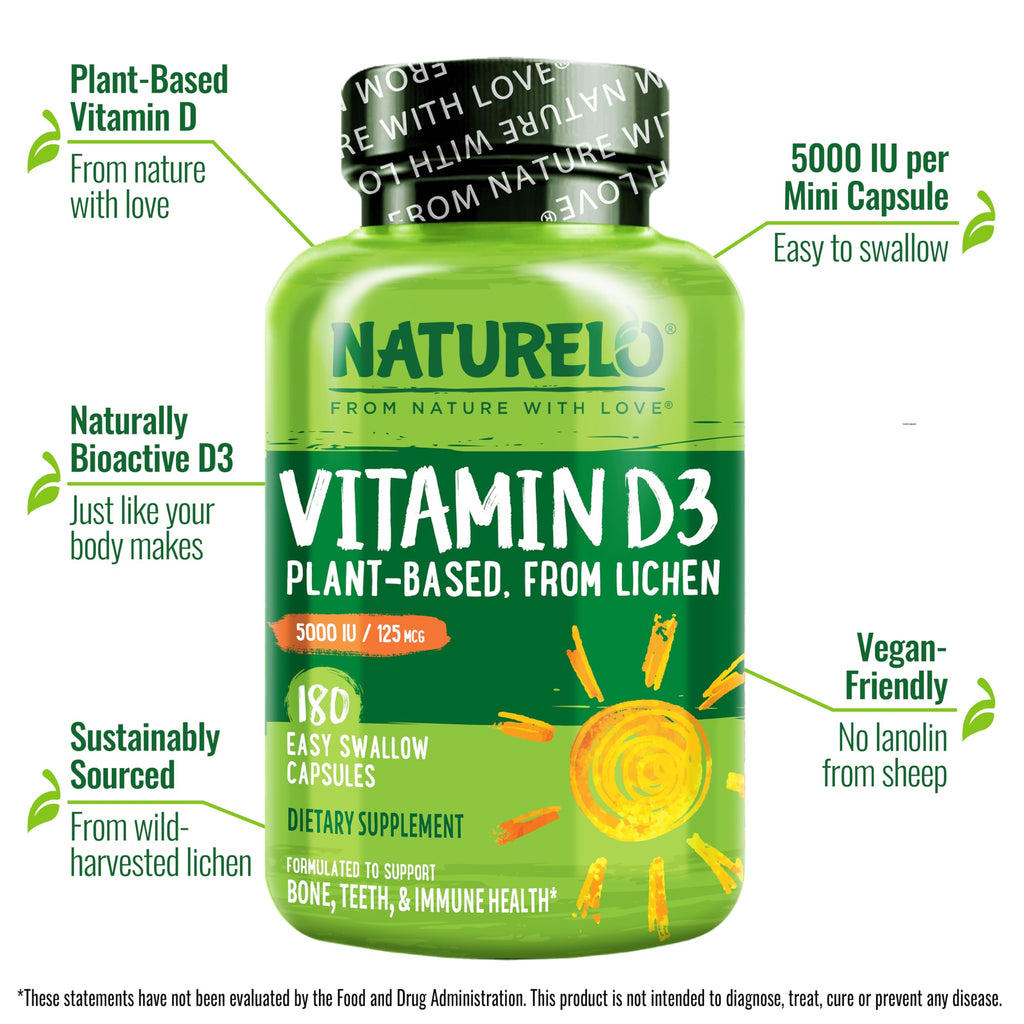 Naturelo Unflavored Vitamin D3 Capsules Bottle Bone