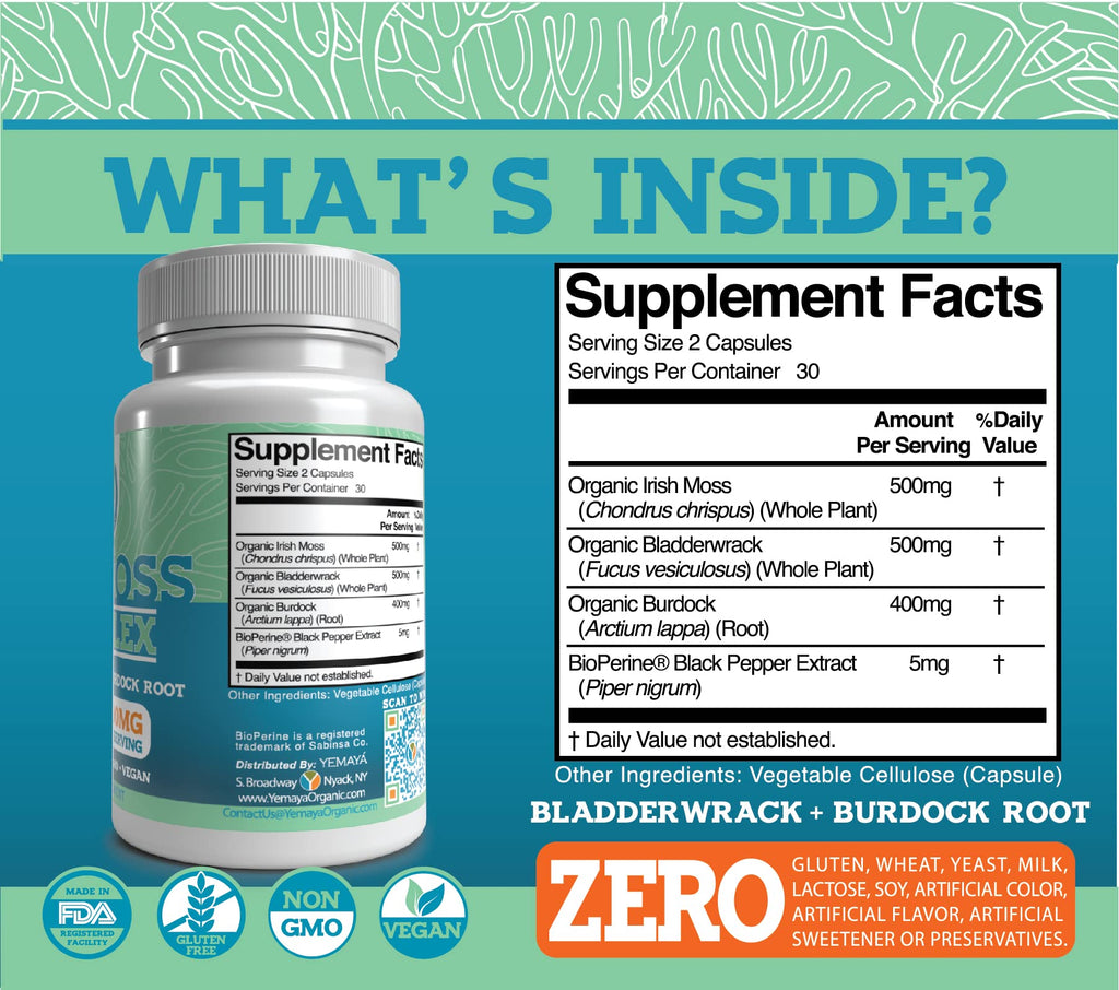 Yemayá Organic Sea Moss Capsules with Bladderwrack & Burdock Root - 60 Capsules - image 4