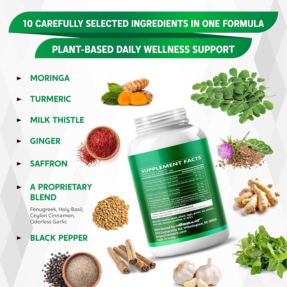 NESSARIT Complete 10-in-1 Moringa with Turmeric - 150 Capsules - image 3