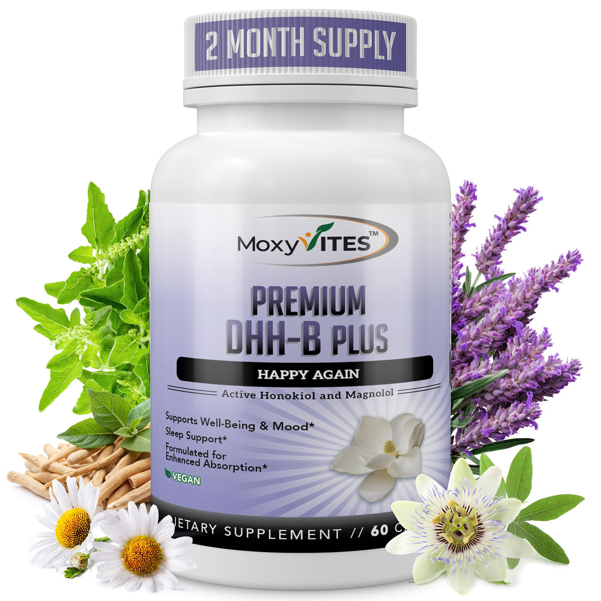 MoxyVites DHH-B Supplement Magnolia Bark Extract - 60 Vegan Capsules