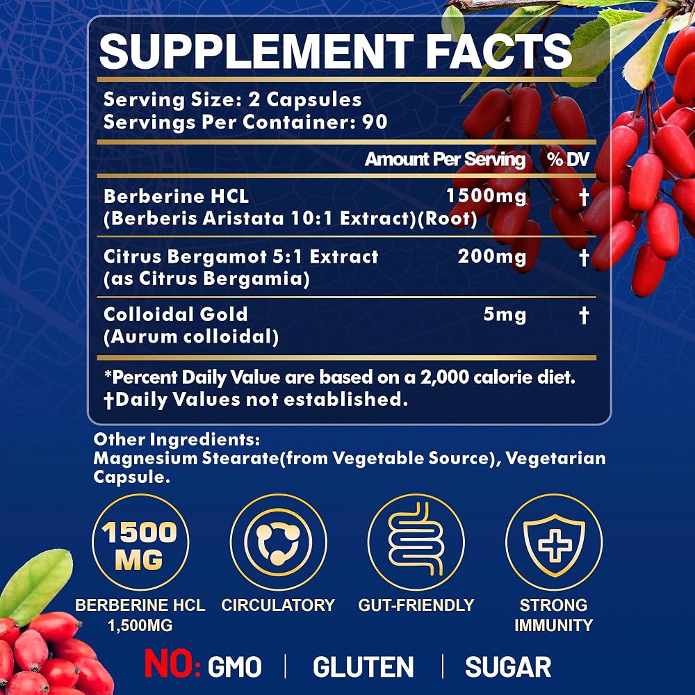 SIAUWE Berberine 1500MG Supplement with Citrus Bergamot - 180 Capsules - image 3