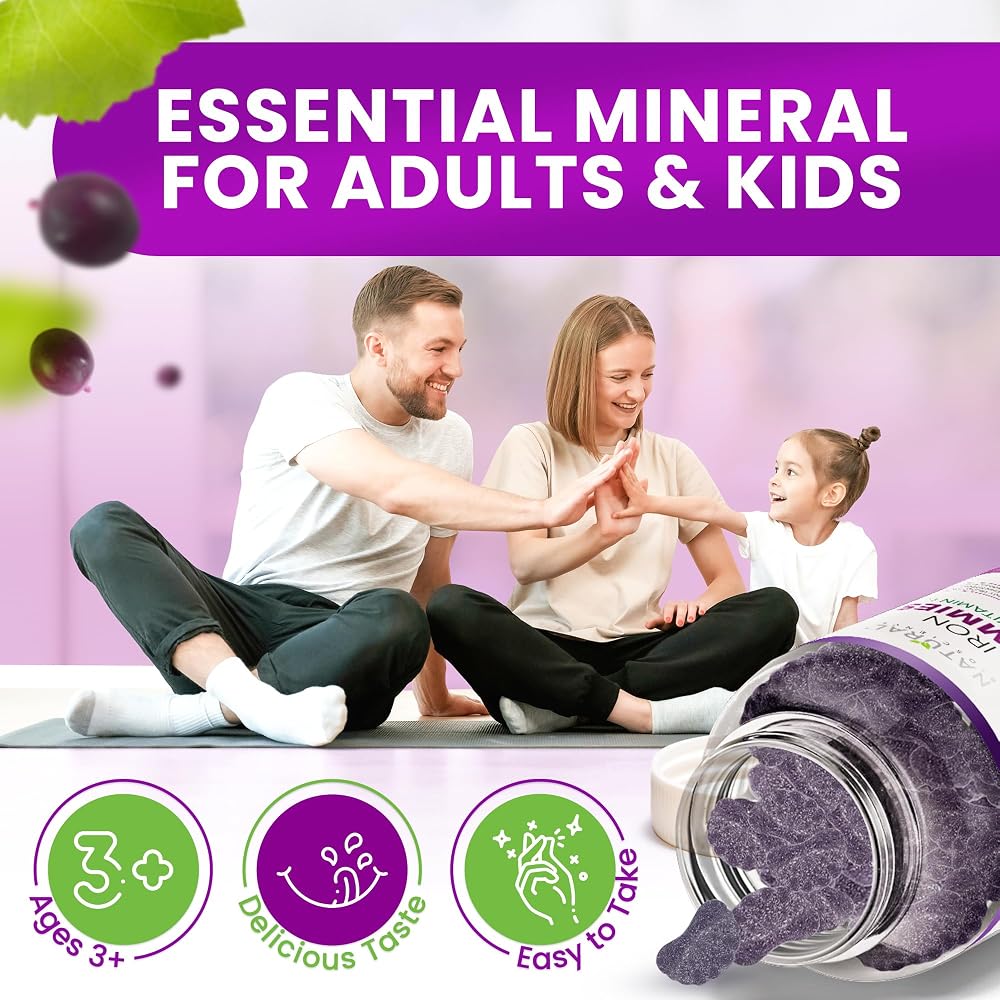 Natural BioScience Iron Gummies with Vitamin C for Adults & Kids
