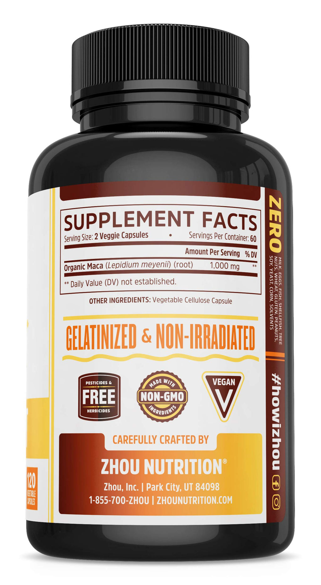 ZHOU Maca Root Superfood Organic 1000mg - 120 Capsules - image 3