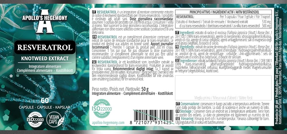 APOLLO'S HEGEMONY Resveratrol 400 mg - 60 Vegan Capsules - image 6