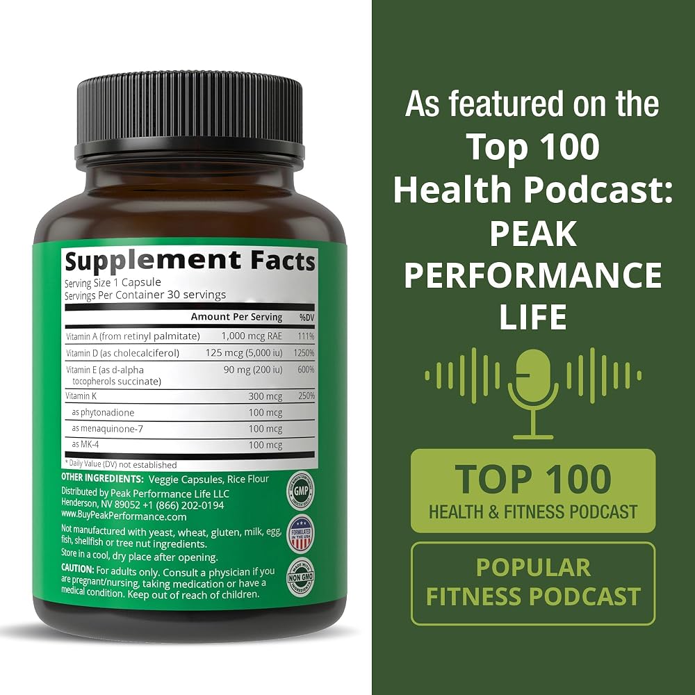 Peak Performance Vitamins D 5000 IU + A + K + E - 30 Capsules - image 6
