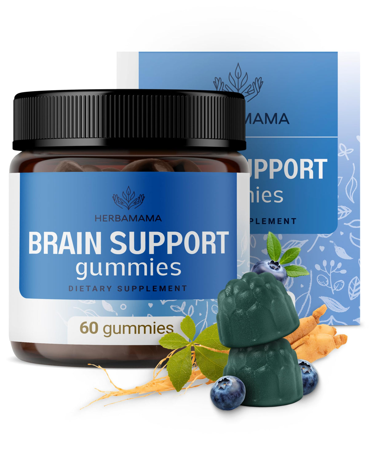 HERBAMAMA Brain Support Gummies with Ashwagandha & Bacopa - 60 Gummies