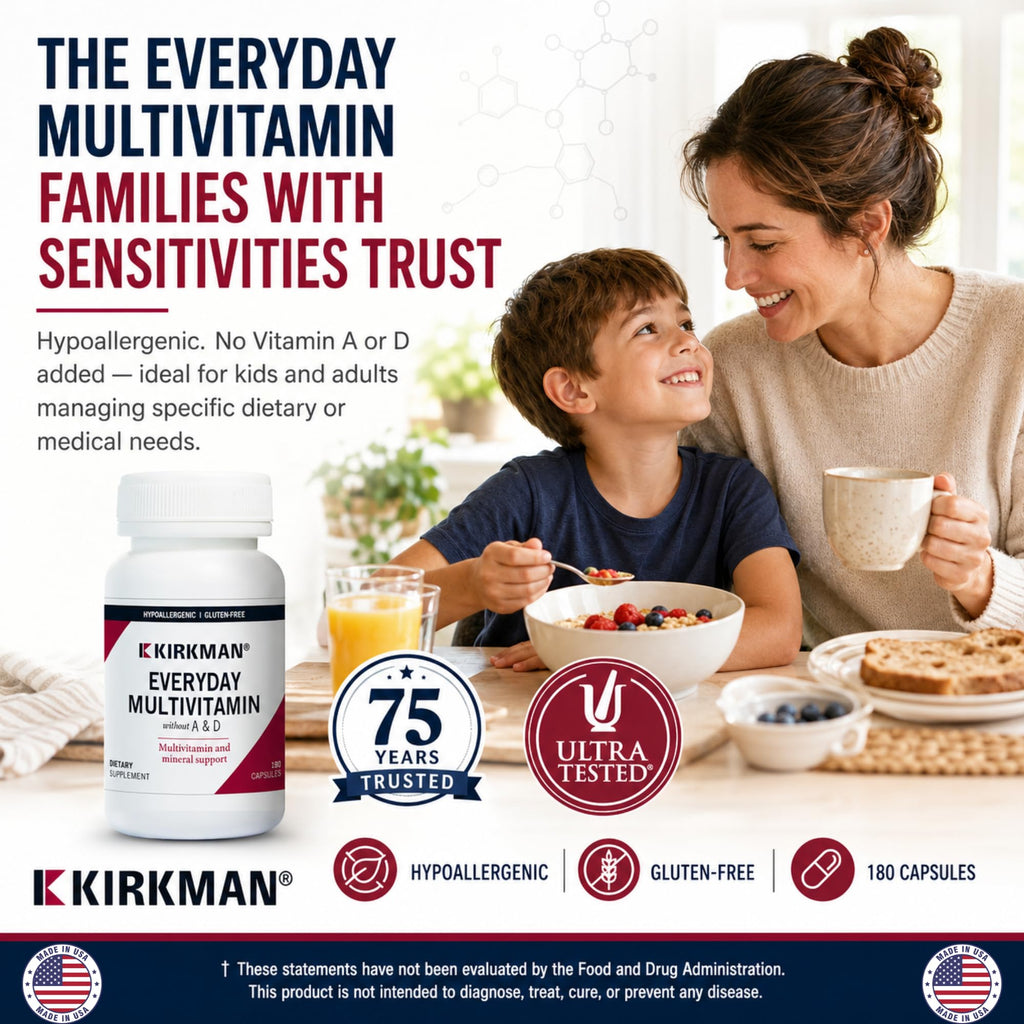 Kirkman Everyday Multivitamin Without Vitamins A & D - 180 Capsules - image 2