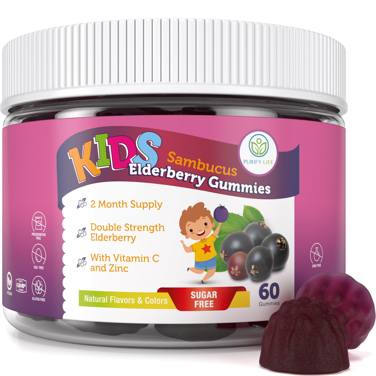 Purify Life Sugar-Free Kids Elderberry Gummies with Vitamin C & Zinc