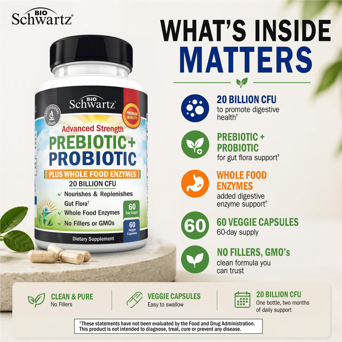 BioSchwartz Advanced Prebiotics & Probiotics - 60 Capsules - image 3