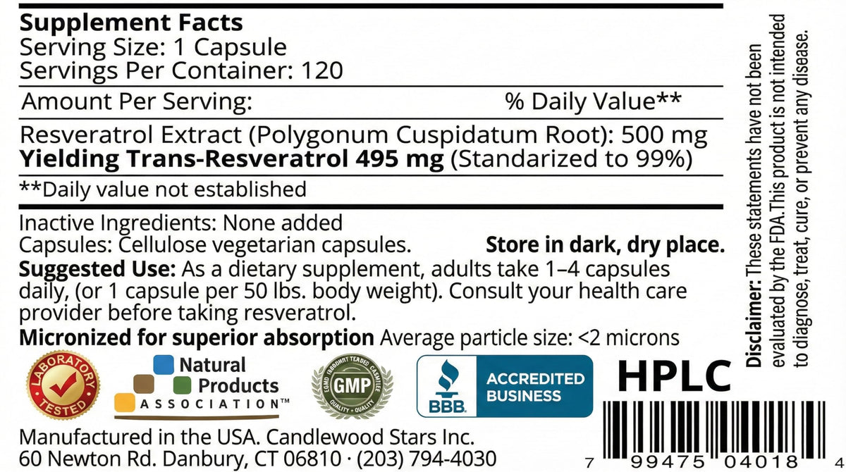 Mega Resveratrol 500 mg Trans-Resveratrol - 120 Vegetarian Capsules - image 4