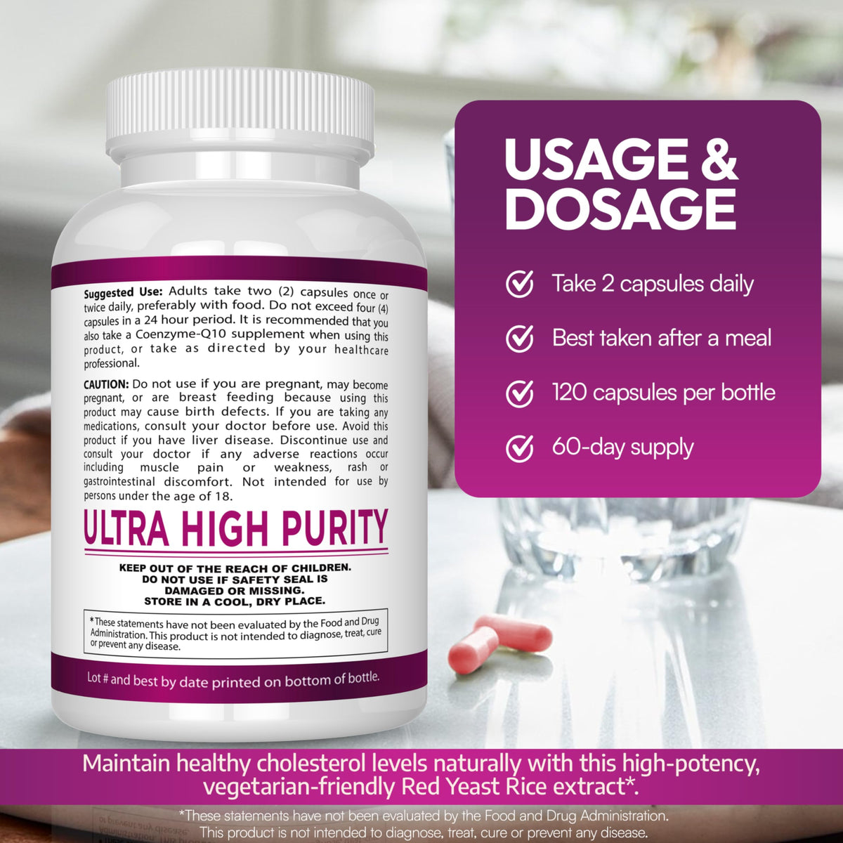 Arazo Nutrition Red Yeast Rice Extract 1200 MG - 120 Vegetarian Capsules - image 4