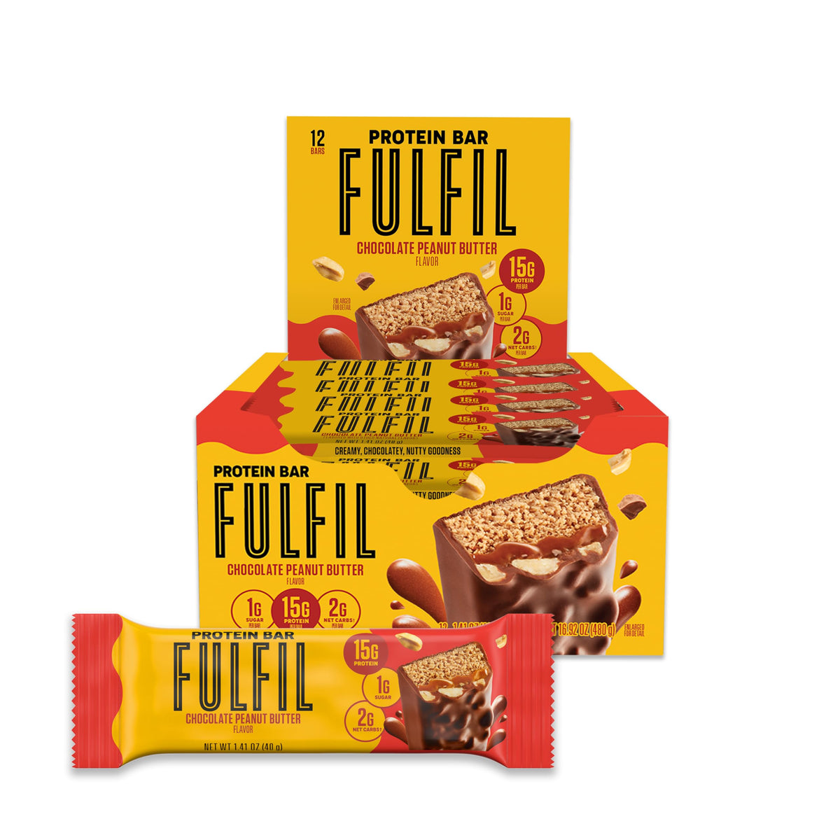 FULFIL Chocolate Peanut Butter Protein Bars, Gluten Free - 12 Count