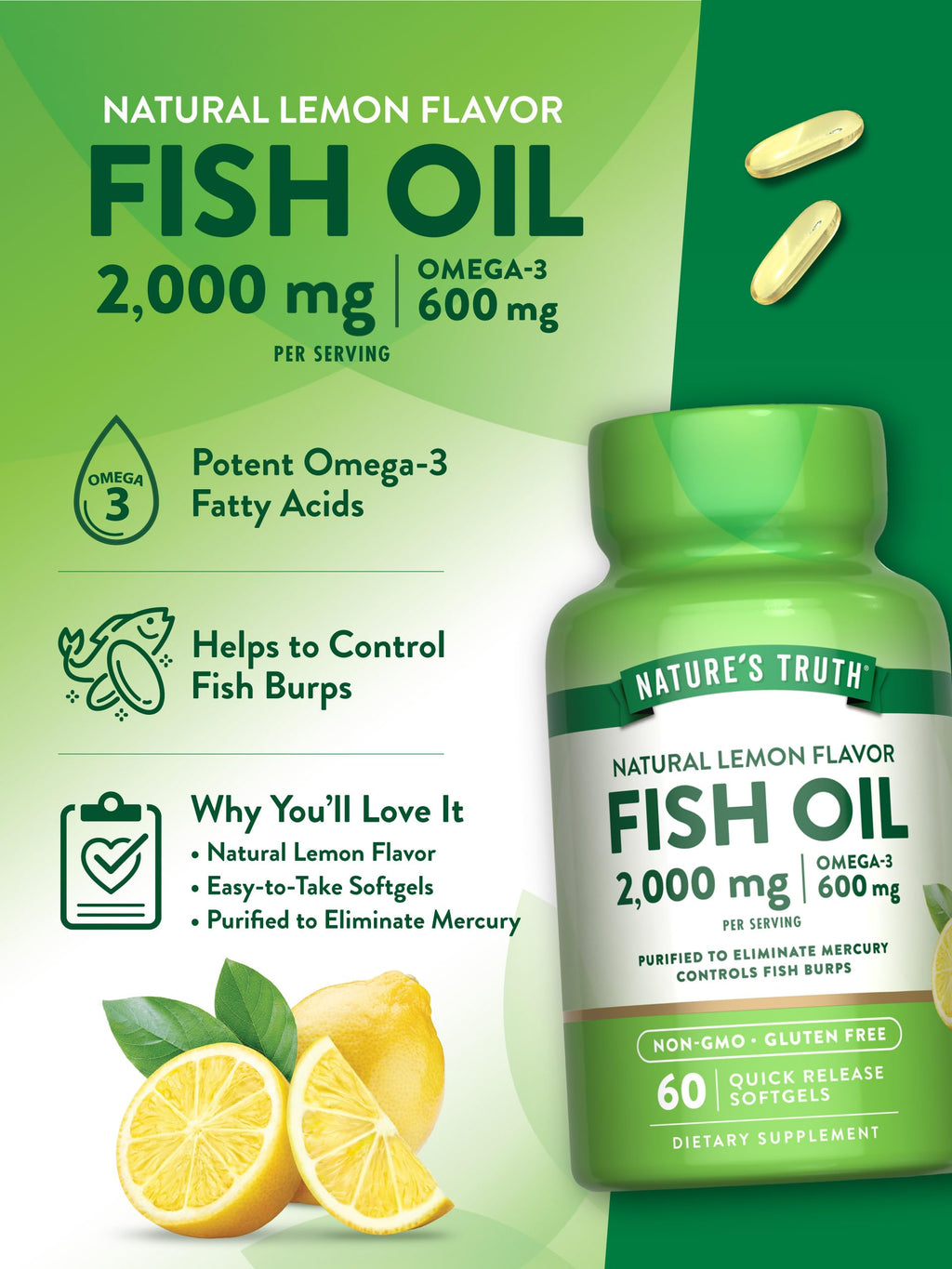 Nature's Truth Fish Oil Omega 3 2000mg - 60 Softgels - image 5