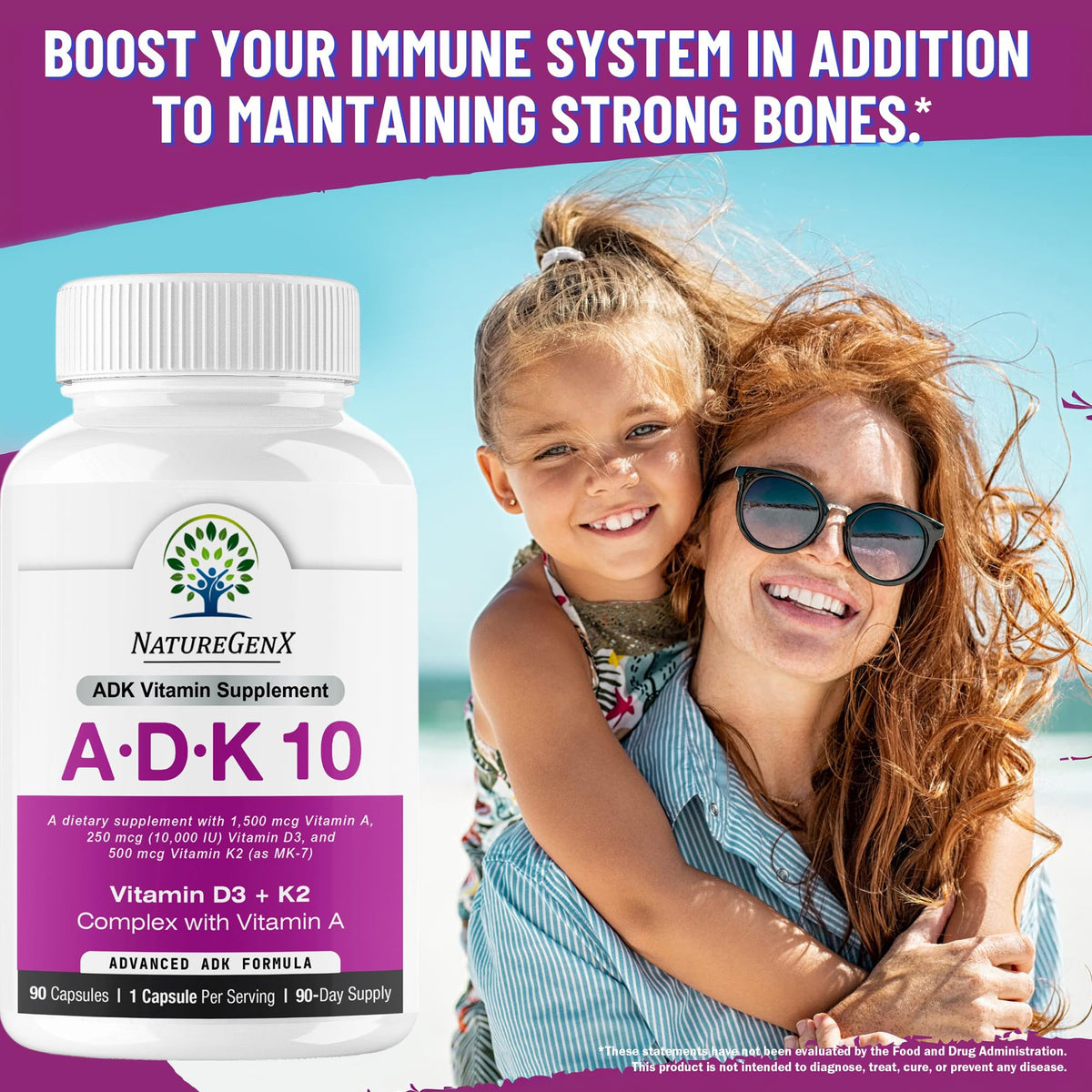 NatureGenX ADK10 Vitamin A D3 K2 Bone Health - 90 Capsules - image 6