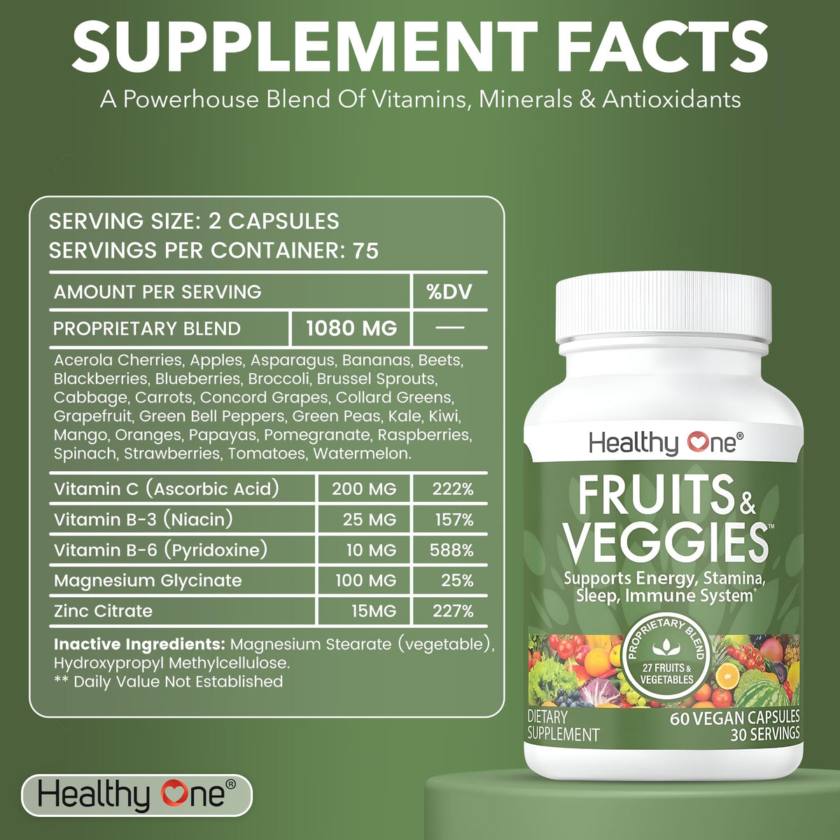 Healthy One Fruits & Veggies - 27 Premium Whole Foods - Vitamins