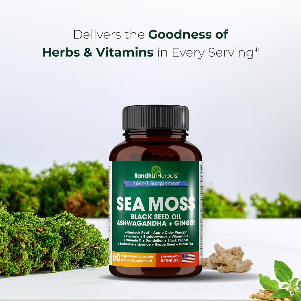 SANDHUHERBALS Sea Moss Capsules with Black Seed Oil & Ashwagandha - 60 Count - image 6
