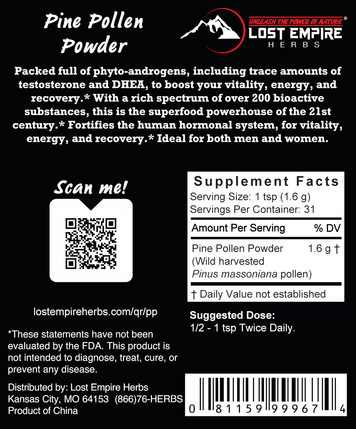 Lost Empire Herbs Pine Pollen Powder Wild Harvested - 50g - image 2