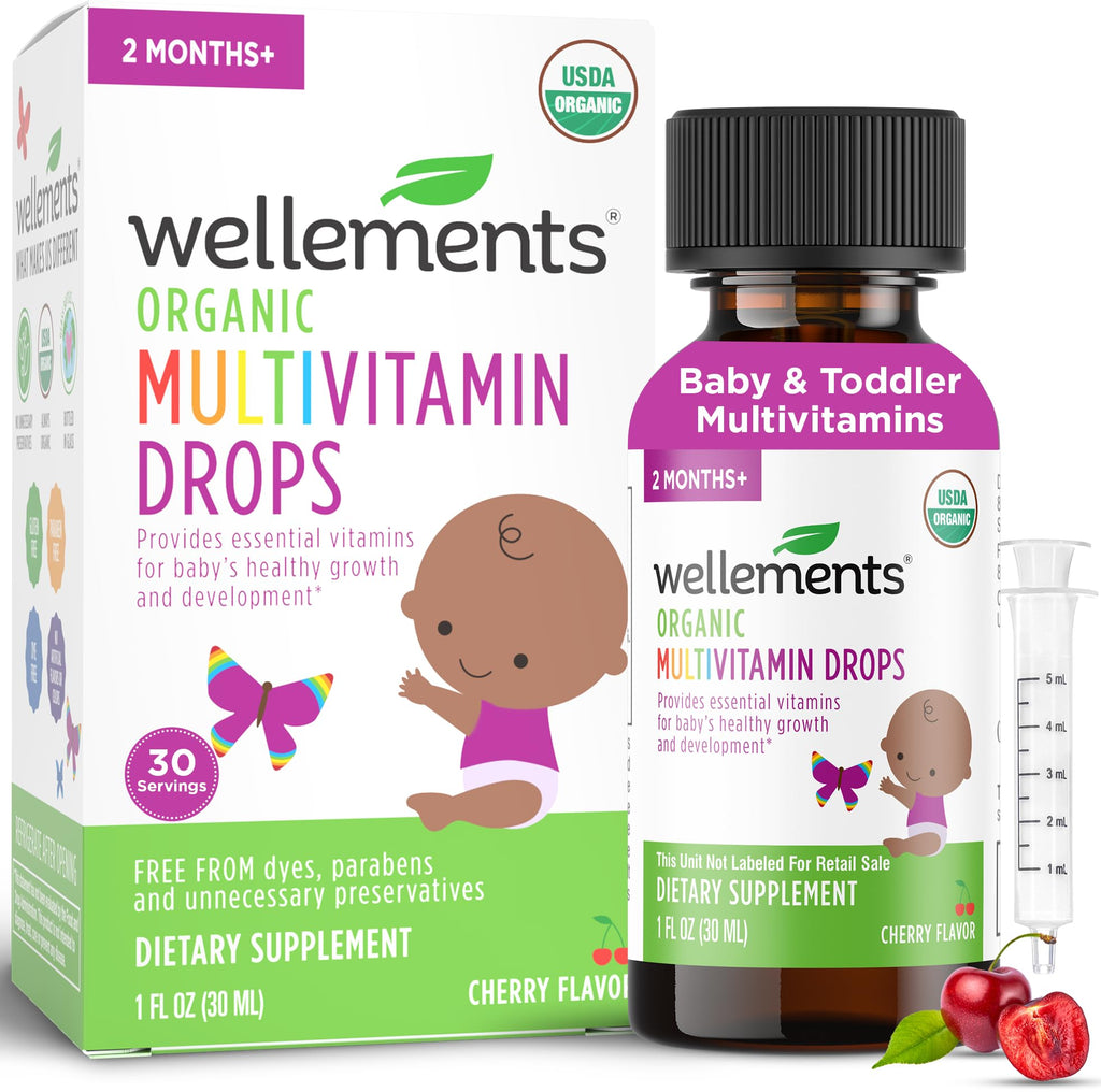 Wellements Organic Liquid Baby Multivitamin Drops Cherry - 1 Fl Oz