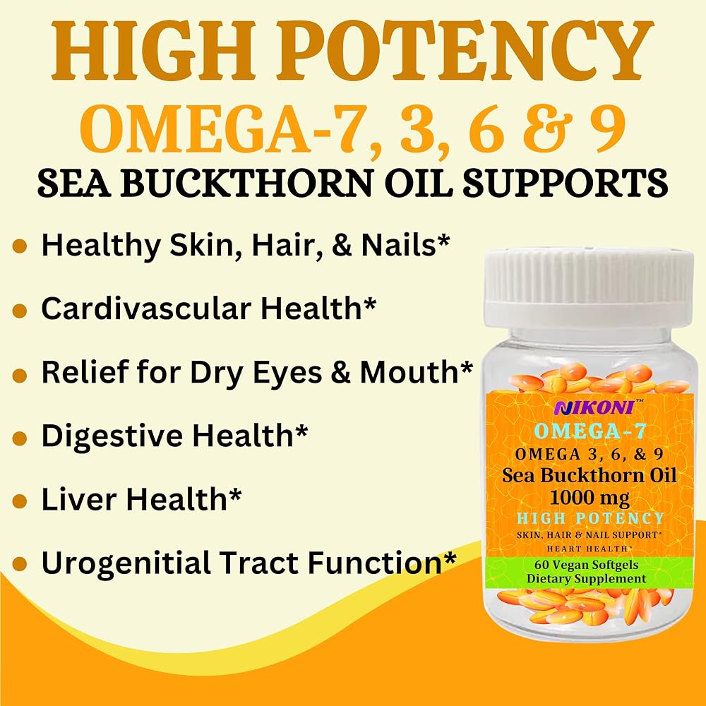 Nikoni Organic Vegan Sea Buckthorn Oil with Omega-7 for Healthy Skin