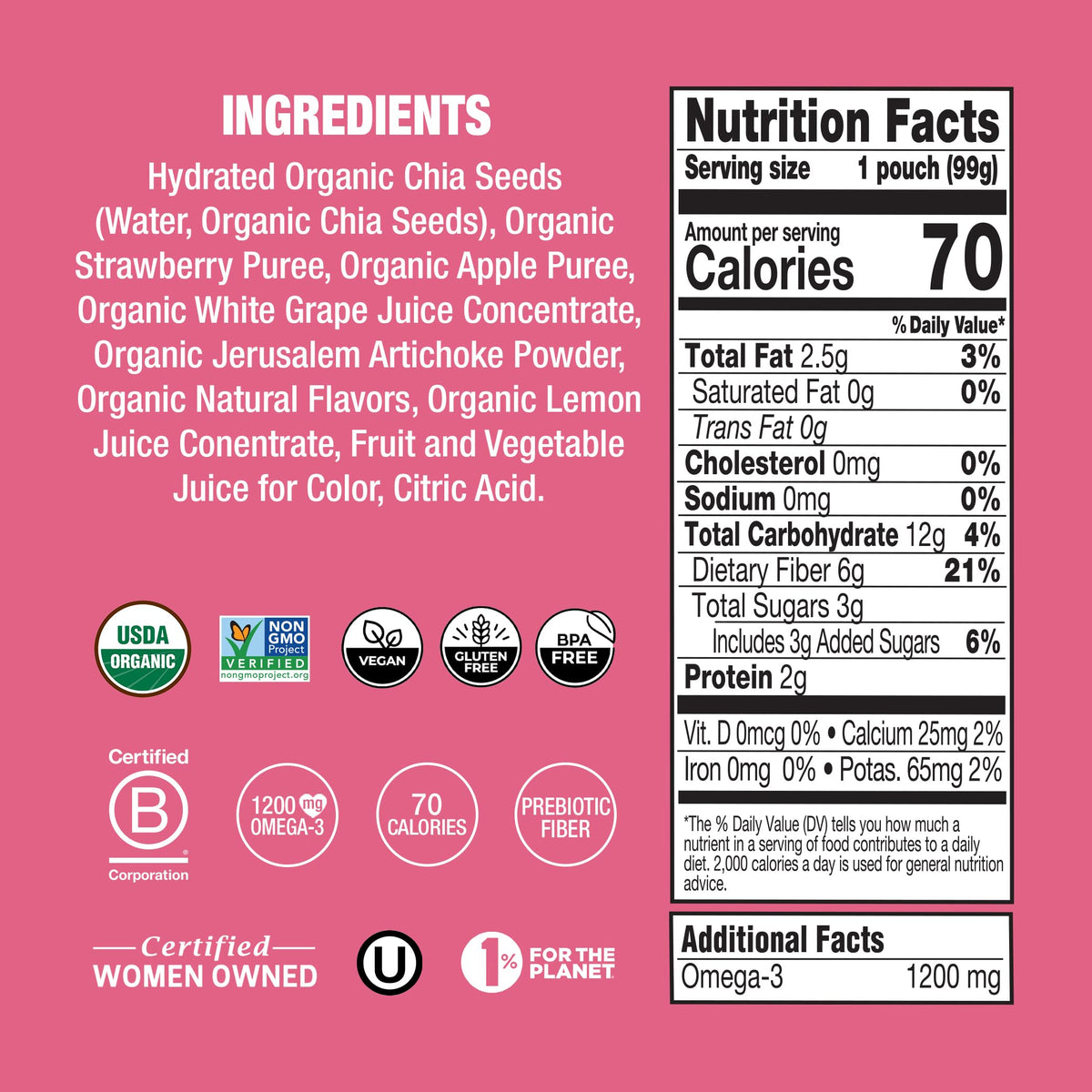 Mamma Chia Organic Prebiotic Squeeze Snack Strawberry Lemonade - 16 Pack - image 3