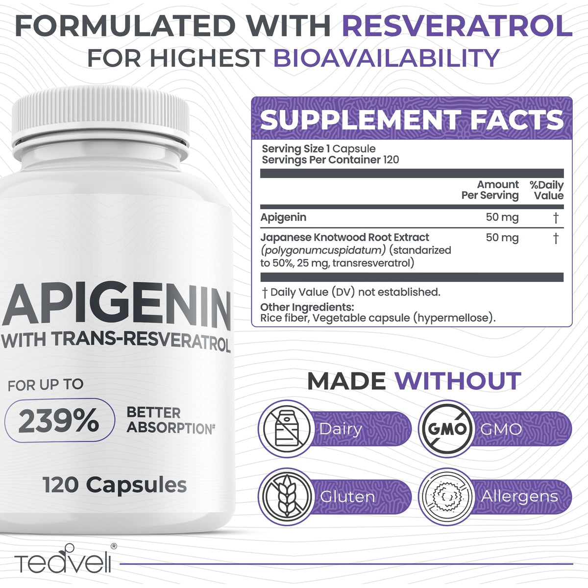 Teaveli Apigenin Supplement with Resveratrol for Sleep Support - 120 Capsules - image 4