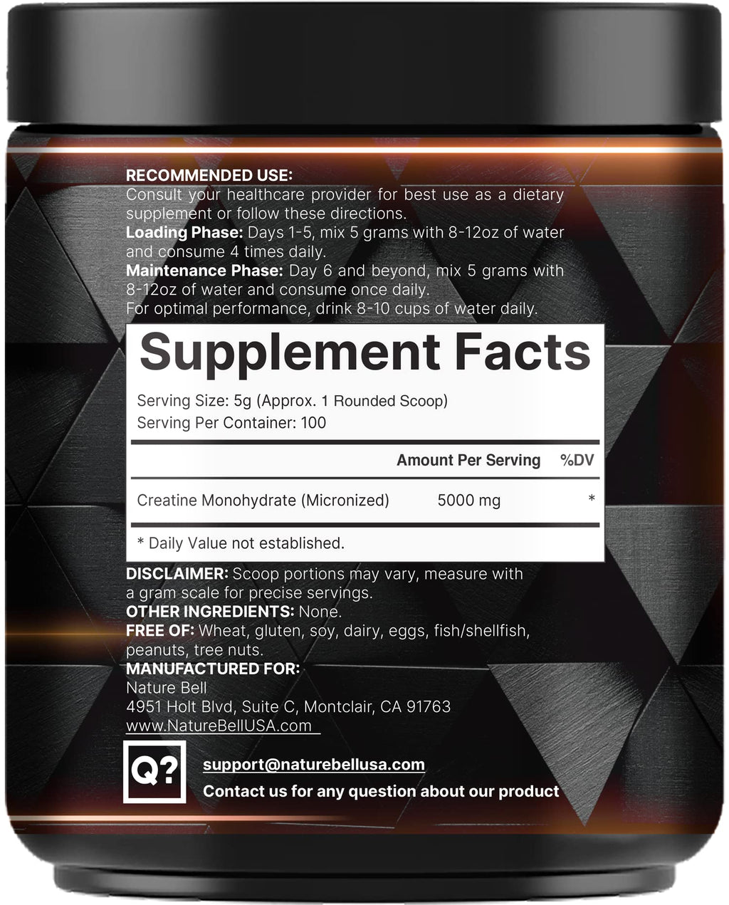 NatureBell Instant Creatine Monohydrate Powder 5,000mg Per Serving