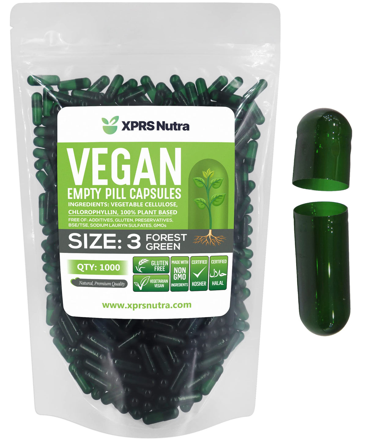 XPRS Nutra Size 3 Empty Vegetarian Capsules - 1000 Count
