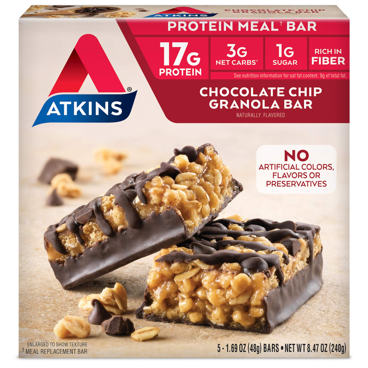 Atkins Protein Meal Bar Chocolate Chip Granola - 5 Count