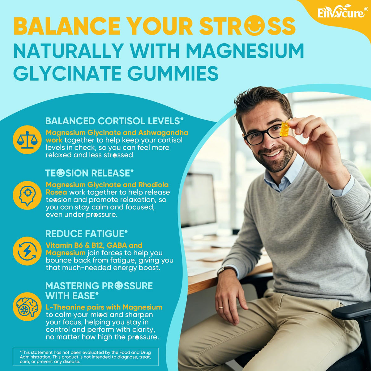 EnvyCure Sugar Free Magnesium Glycinate Gummies 400mg with Ashwagandha
