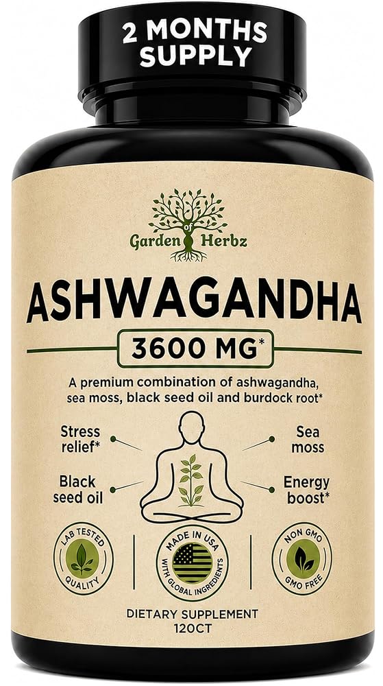 Garden of Herbz Organic Ashwagandha Supplement 3600 mg - 120 Capsules