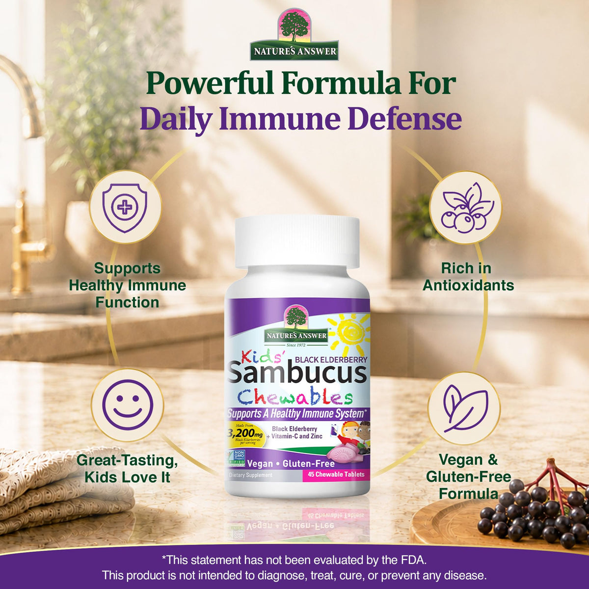 Nature's Answer Kids Sambucus Black Elderberry Chewables - 45 Count - image 2