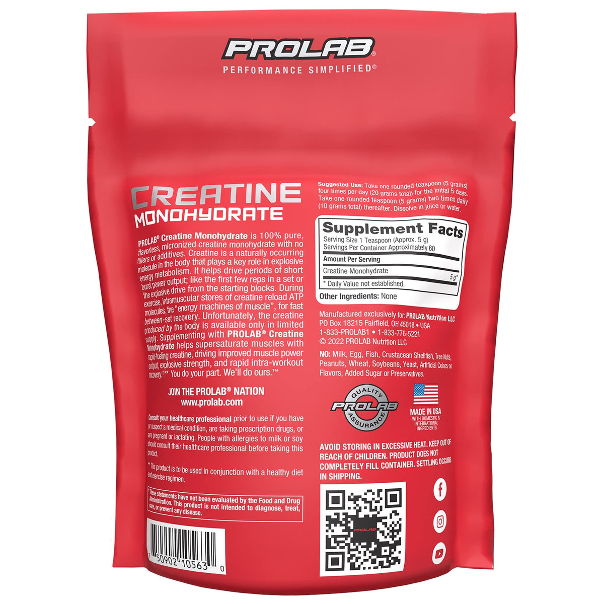 ProLab Creatine Monohydrate Powder 5g Strength & Power - 60 Servings - image 2