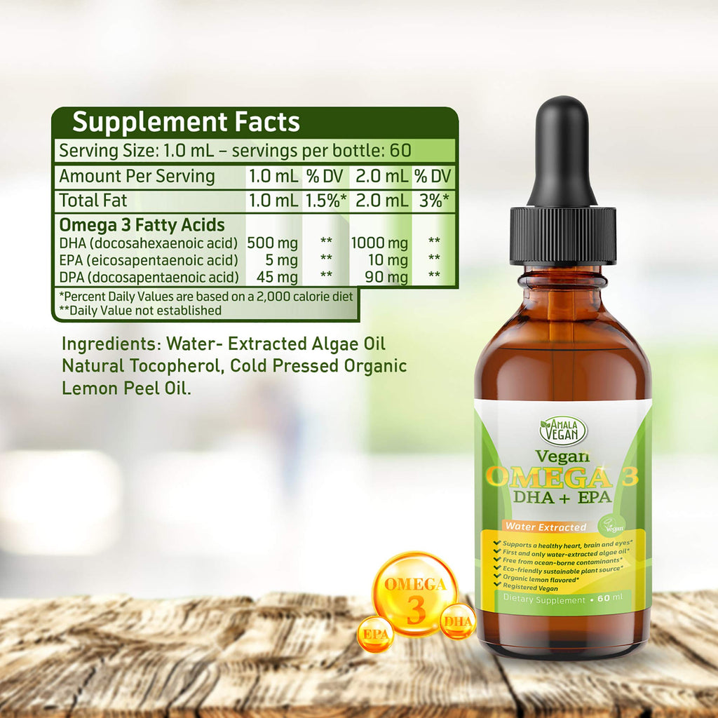Amala Vegan Omega-3 Liquid Supplement Plant-Based DHA EPA - 60 Doses - image 5