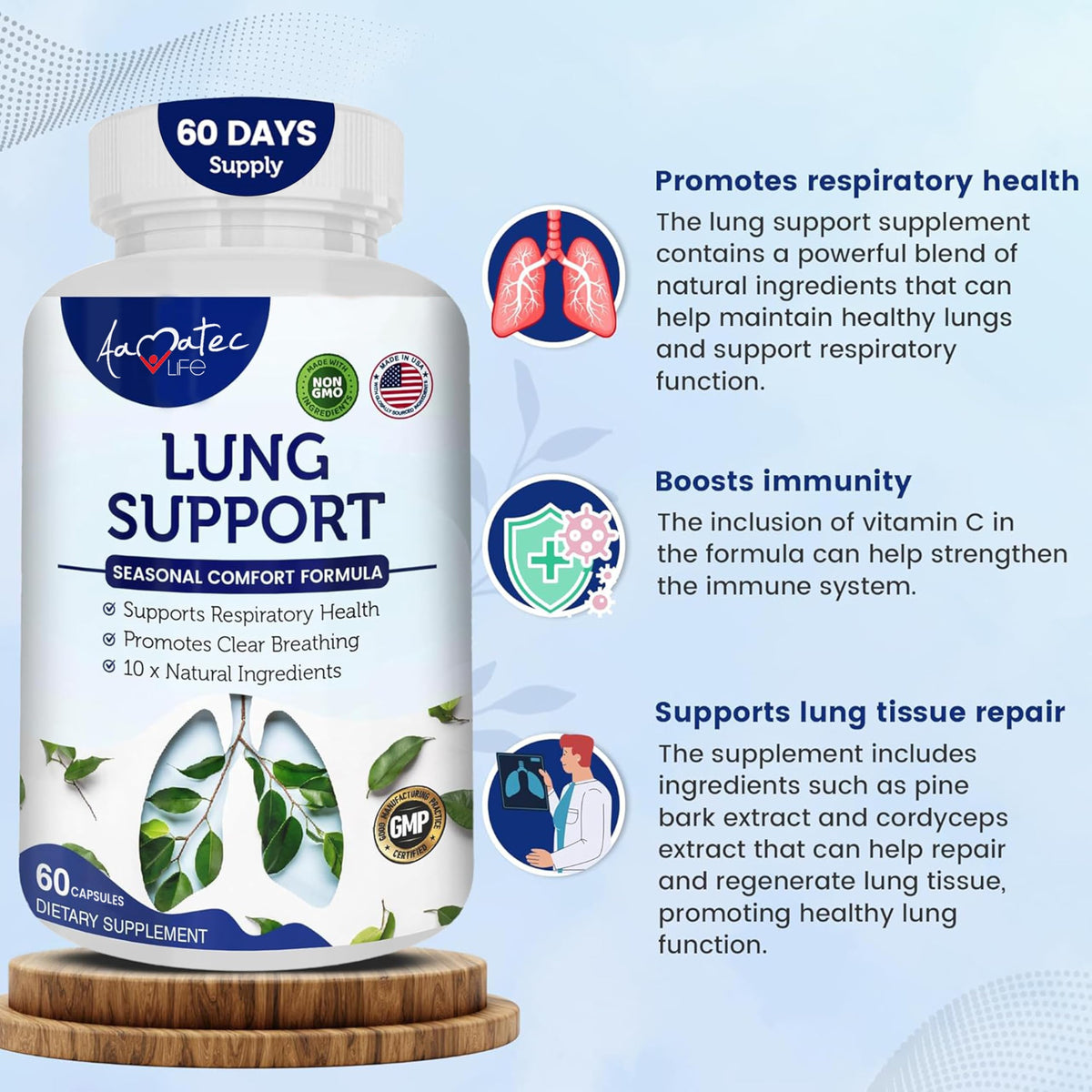AAMATEC LIFE Lung Support Supplement Herbal Breathing - 60 Capsules - image 2