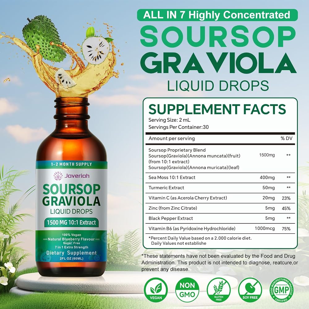 Javeriah Soursop Graviola Liquid Drops Supplement with Sea Moss
