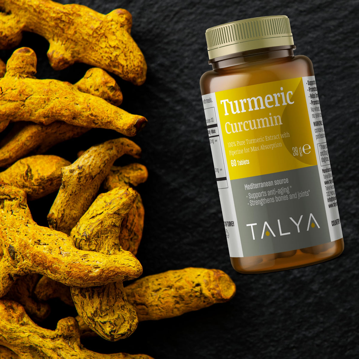 TALYA Turmeric Curcumin with Black Pepper - 60 Tablets - image 5