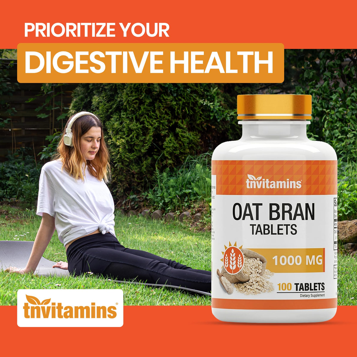 tnvitamins Oat Bran Tablets Digestive Fiber - 100 Tablets - image 3
