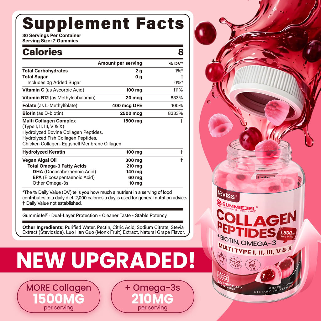 NEVISS Collagen Peptides Gummies for Women & Men - 60 Gummies - image 2