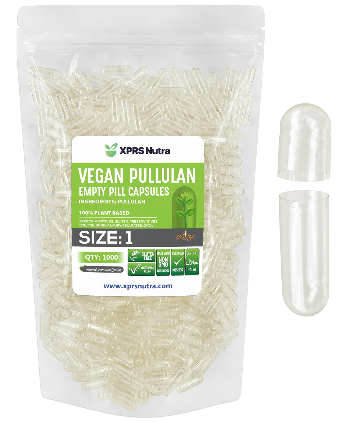 XPRS Nutra Pullulan Empty Capsules - Clean Label Plant Clear Empty