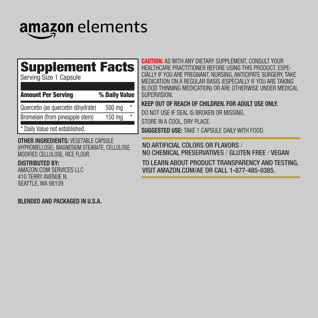 Amazon Elements Quercetin + Bromelain 500 mg - 50 Capsules - image 2