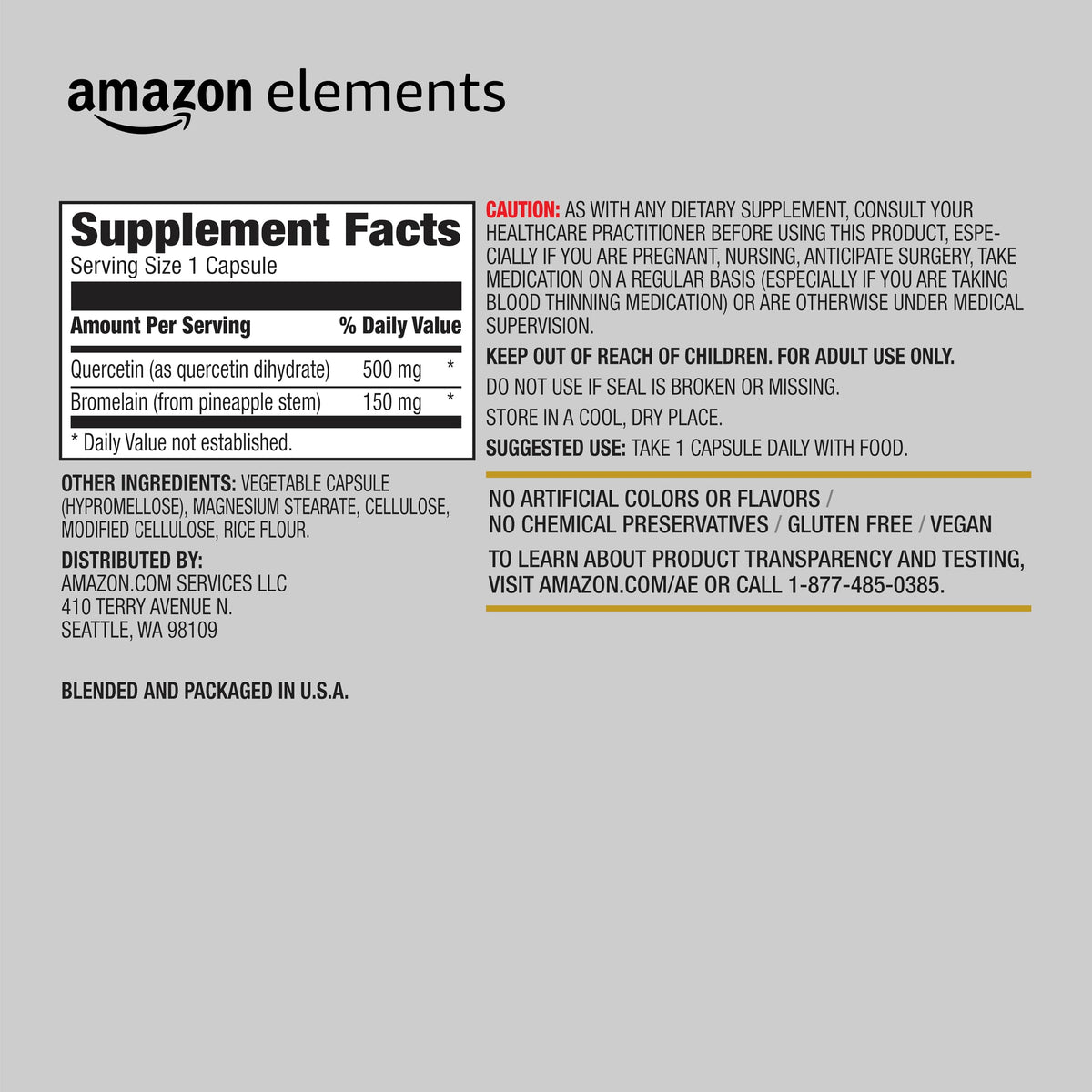 Amazon Elements Quercetin + Bromelain 500 mg - 50 Capsules - image 2
